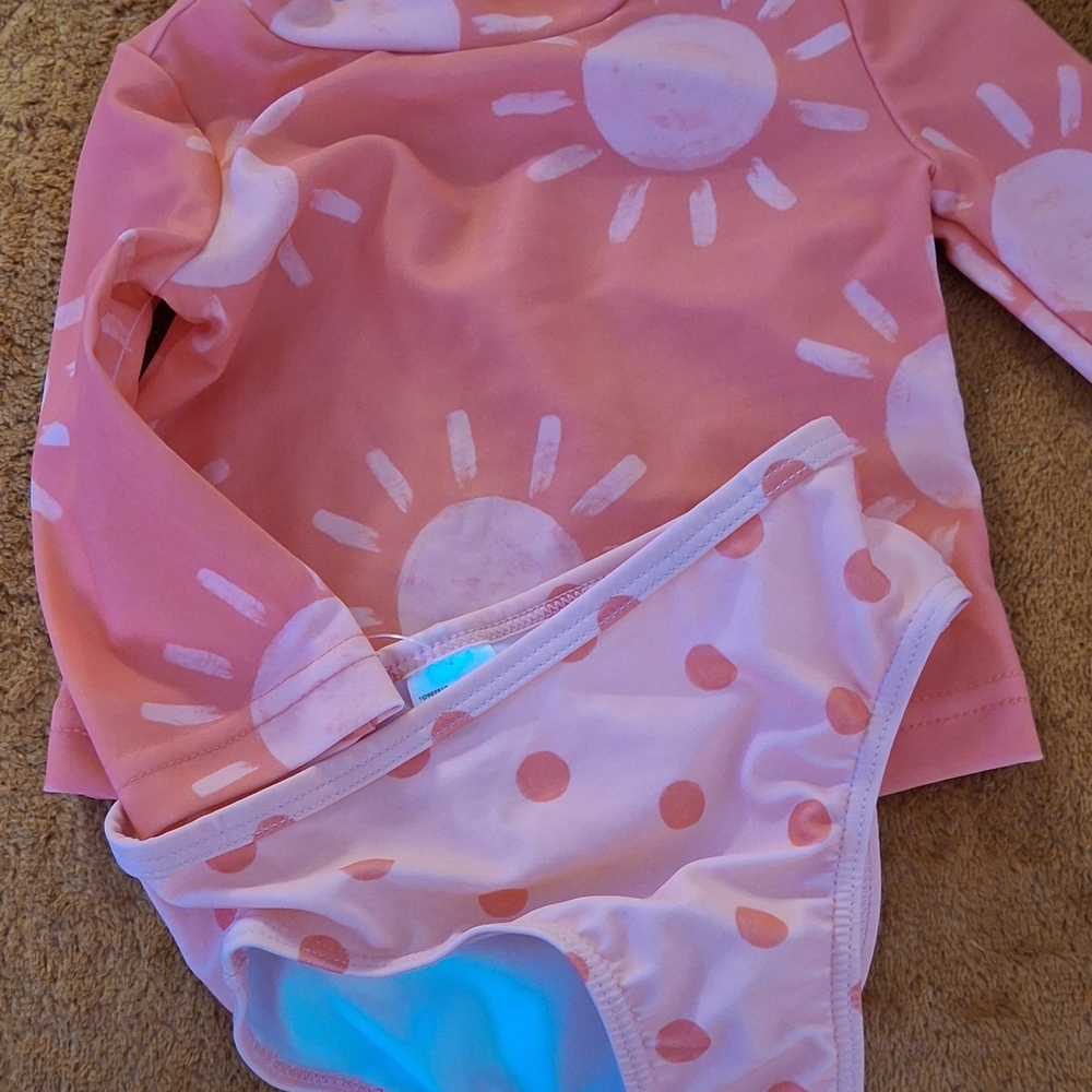 Pinkish/Peach Sun Print Rash Guard Set
